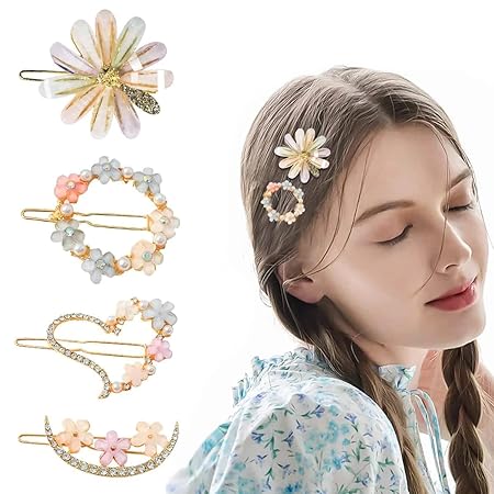 DOLLIT Metal Hair Clips Barrettes Pins for Women Geometric Shape Hollow  Hairpin Korean Clips Hair Clip Clamps,Pearl Metal Clips for Girls (Combo  Pack