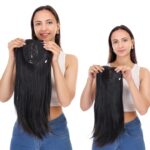 JAANSHU Clip on hair extension for Women Hair Darkest Brown In Color 20-Inch Hair Topper for Women Real Hair Look Great -Quality Synthetic, Center Part, 4x4 Base, Ideal for Bald Spots - Image 2