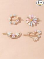 Jaanshu Metal Hair Clips Barrettes Pins For Women's Geometric Shape Hollow Hairpin Korean Clips Clip Clamps,Pearl Clips For Girls (Combo Pack of 4 exact Design), Multicolor - Image 3