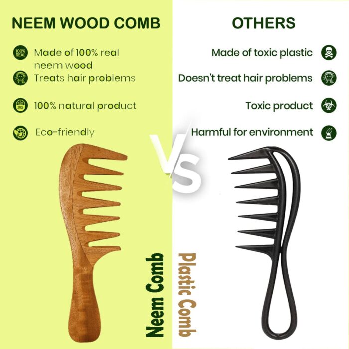 JAANSHU Neem Wood Hair Comb – Anti-Static, Natural, Eco-Friendly Design, Gentle on Hair, Comb for All Hair Types - Image 2