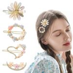 Jaanshu Metal Hair Clips Barrettes Pins For Women's Geometric Shape Hollow Hairpin Korean Clips Clip Clamps,Pearl Clips For Girls (Combo Pack of 4 exact Design), Multicolor