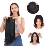 JAANSHU Clip on hair extension for Women Hair Darkest Brown In Color 20-Inch Hair Topper for Women Real Hair Look Great -Quality Synthetic, Center Part, 4x4 Base, Ideal for Bald Spots
