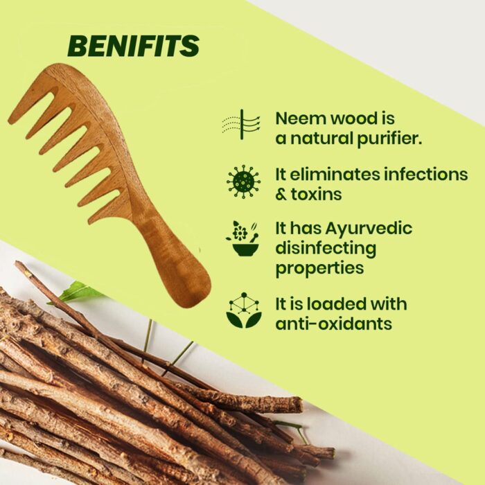 JAANSHU Neem Wood Hair Comb – Anti-Static, Natural, Eco-Friendly Design, Gentle on Hair, Comb for All Hair Types - Image 6
