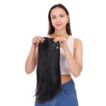 JAANSHU Clip on hair extension for Women Hair Darkest Brown In Color 20-Inch Hair Topper for Women Real Hair Look Great -Quality Synthetic, Center Part, 4x4 Base, Ideal for Bald Spots - Image 4