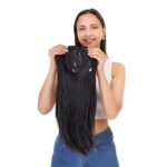 JAANSHU Clip on hair extension for Women Hair Darkest Brown In Color 20-Inch Hair Topper for Women Real Hair Look Great -Quality Synthetic, Center Part, 4x4 Base, Ideal for Bald Spots - Image 3