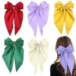 JAANSHU Bow Hair Clips Handmade Ties for Girls Women Silk Satin Stylish Bow Hair Clip Bowknot Soft Fabric Bowknot French Barrettes Hair Accessories Gift- Multicolor, Pack of 3 - Image 2