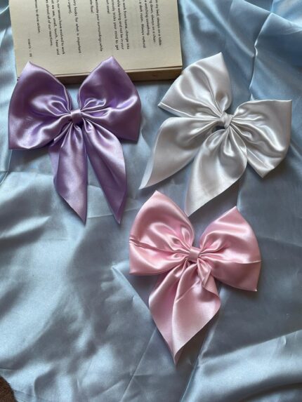 JAANSHU Bow Hair Clips Handmade Ties for Girls Women Silk Satin Stylish Bow Hair Clip Bowknot Soft Fabric Bowknot French Barrettes Hair Accessories Gift- Multicolor, Pack of 3