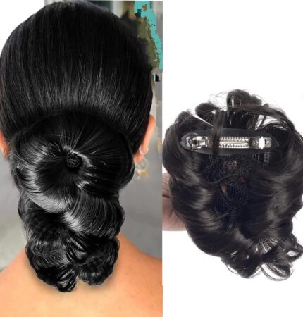 JAANSHU Hair Buns For Women Black Hair Extensions Artificial Hair Bun For Women Faux Bun Women Hair Wig Hair Bun Clip with net attached, Matte Finish