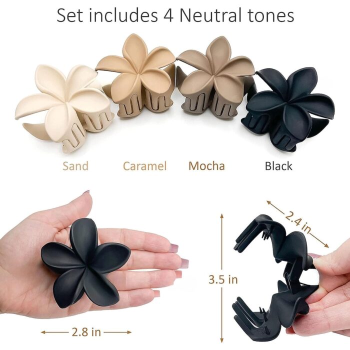Jaanshu Flower Hair Claw Clips - 4-Pack Tropical Design - Durable, Lightweight & Stylish Korean Clips for Women and Girls - Image 4