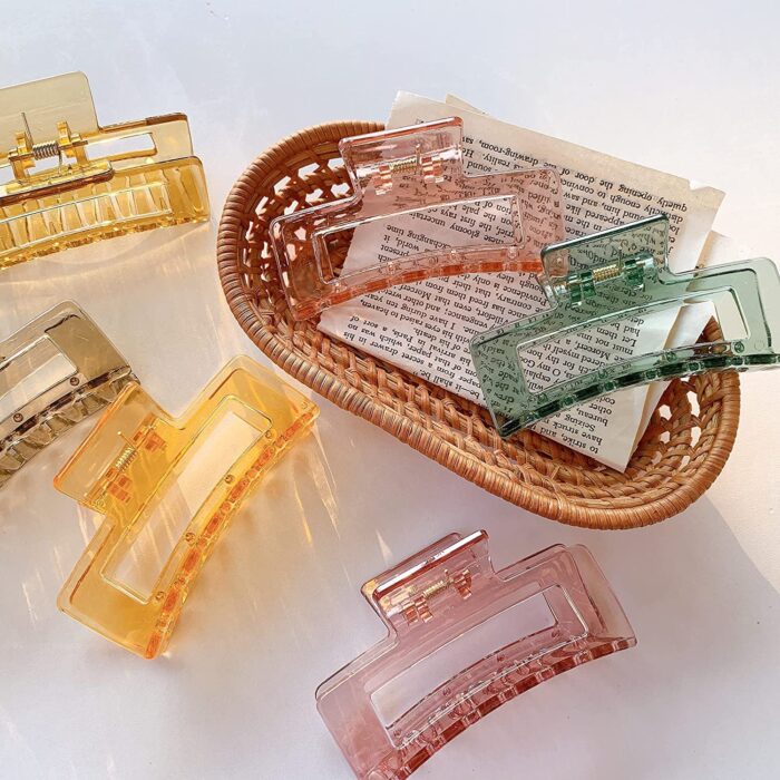 JAANSHU Korean Style Large Plastic Transparent Multicolor Color Hair Claw Clips Long Jaw Clutches Hair Accessories for Women and Girls (4 Pcs) - Image 2
