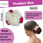 JAANSHU (Pack of 2) Scented Mogra Gajra Hair Accessories For Women & Girls - Hair Flower Bun Artificial Fake Gajra Scrunchies Rubber Band - Premium & Voluminous, Red Petals - Image 2