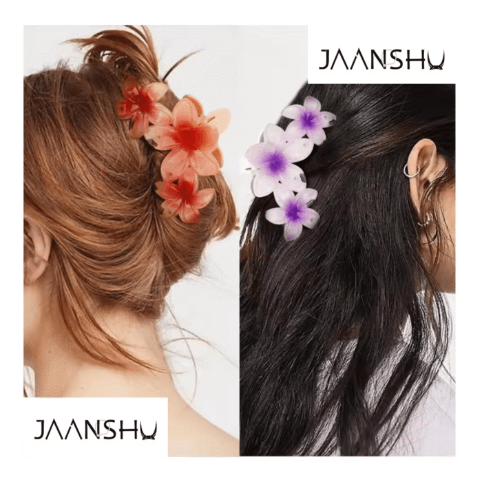 JAANSHU Triple Flower Hair Claw Clutcher – Stylish & Durable, Non-Slip Grip, Lightweight & Comfortable – Multicolor Pack of 4 - Image 2