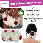 JAANSHU (Pack of 2) Scented Mogra Gajra Hair Accessories For Women & Girls - Hair Flower Bun Artificial Fake Gajra Scrunchies Rubber Band - Premium & Voluminous, Red Petals - Image 4