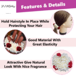JAANSHU (Pack of 2) Scented Mogra Gajra Hair Accessories For Women & Girls - Hair Flower Bun Artificial Fake Gajra Scrunchies Rubber Band - Premium & Voluminous, Red Petals - Image 5