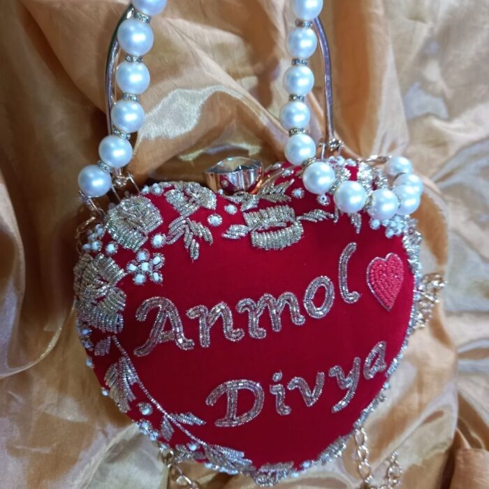 Personalized Bridal Purse with Name Embroidery | Matching Bridal Lehenga | Hindi, English, Urdu & Punjabi | Handcrafted Wedding Clutch for Brides - Image 7