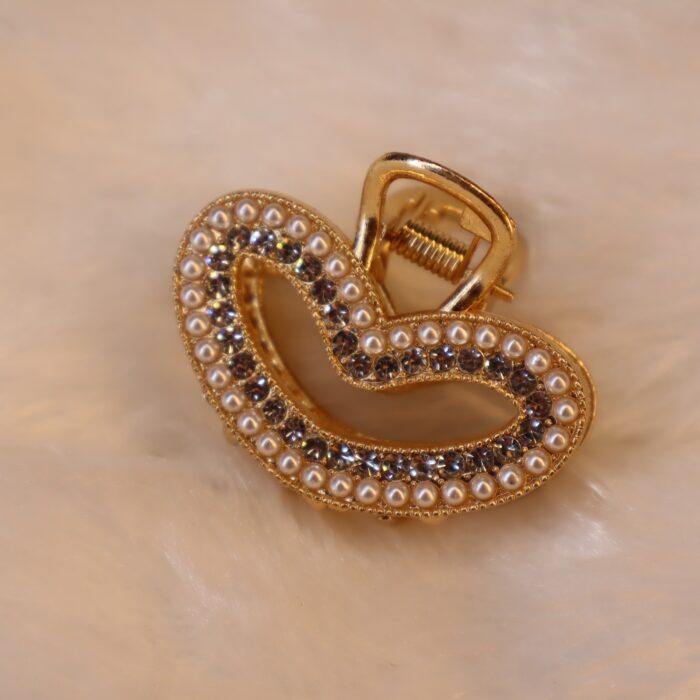 JAANSHU Heart shape Golden Metal Hair Clutcher for Women & Girls – Elegant stone studded | Strong Grip Hair Accessory for Party, Wedding, Festive & Daily Wear Hairstyles (Pack of 2) - Image 4