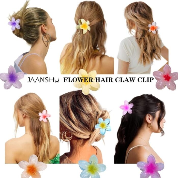 JAANSHU Flower Hair Claw Clips for Women & Girls, Strong Grip for Thin & Thick Hair, Durable Pack of 4 Tropical Accessories - Image 7