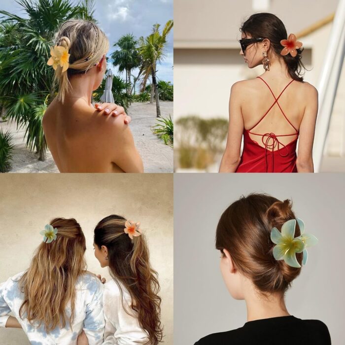 JAANSHU Flower Hair Claw Clips for Women & Girls, Strong Grip for Thin & Thick Hair, Durable Pack of 4 Tropical Accessories - Image 6