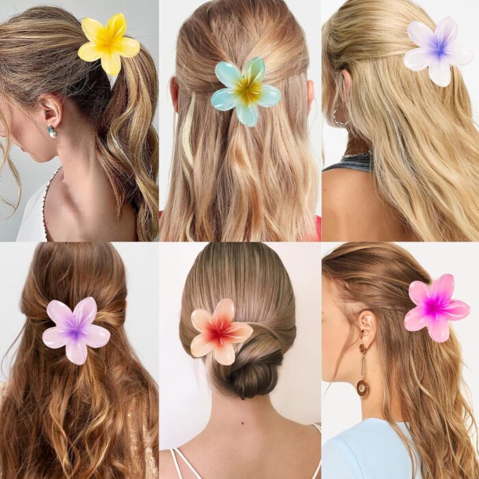 JAANSHU Flower Hair Claw Clips for Women & Girls, Strong Grip for Thin & Thick Hair, Durable Pack of 4 Tropical Accessories - Image 5
