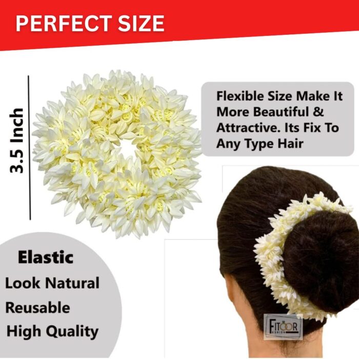 JAANSHU Jasmine Scented Hair Scrunchies (2 Pcs) – Floral Gajra Rubber Bands for Women & Girls, Perfect for Traditional & Festive Hairstyles - Image 2