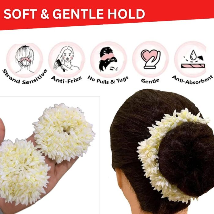 JAANSHU Jasmine Scented Hair Scrunchies (2 Pcs) – Floral Gajra Rubber Bands for Women & Girls, Perfect for Traditional & Festive Hairstyles - Image 5