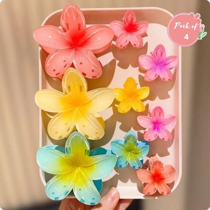 JAANSHU Flower Hair Claw Clips for Women & Girls, Strong Grip for Thin & Thick Hair, Durable Pack of 4 Tropical Accessories - Image 1