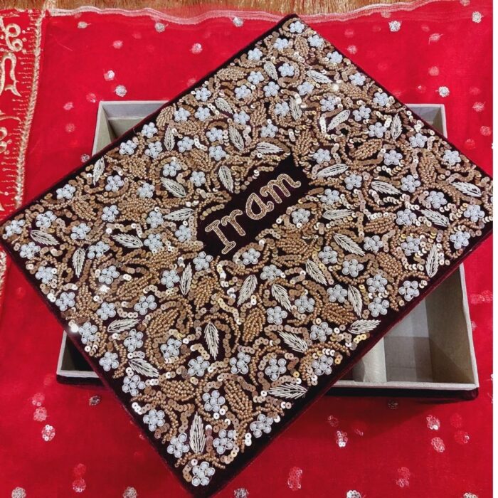 Elegant Embroidery Bangle Box for Bride- Personalized Design, Durable Build, Compact Size, and Secure Storage for Wedding Keepsakes - Image 3