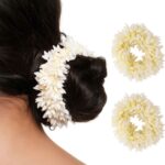 JAANSHU Jasmine Scented Hair Scrunchies (2 Pcs) – Floral Gajra Rubber Bands for Women & Girls, Perfect for Traditional & Festive Hairstyles
