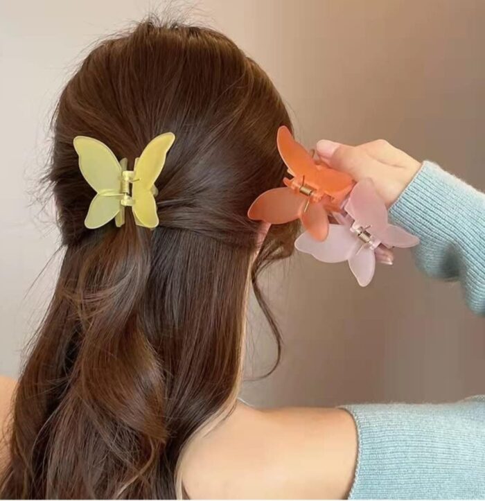 Jaanshu Butterfly Frosted Acrylic Hair Claw Clips - Trendy Hair Accessories for Women & Girls (Pack of 4) Multicolor - Image 1