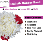 JAANSHU (Pack of 2) Scented Mogra Gajra Hair Accessories For Women & Girls - Hair Flower Bun Artificial Fake Gajra Scrunchies Rubber Band - Premium & Voluminous, Red Petals - Image 3
