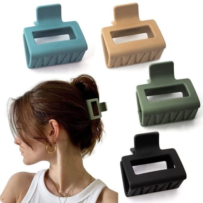Jaanshu 4 PCS Matte Square Claw Clips for women - 2" Durable Hair Clips for Thick Hair, Stylish Multicolor Hair Accessories for Women - Image 1