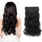 Jaanshu 20-Inch Curly Wavy Black Daily Wear Hair Extension - Natural Look, 5-Clip Design, Durable, Comfortable, and Heat-Resistant Styling.