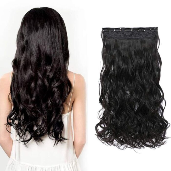 Jaanshu 20-Inch Curly Wavy Black Daily Wear Hair Extension - Natural Look, 5-Clip Design, Durable, Comfortable, and Heat-Resistant Styling. - Image 1