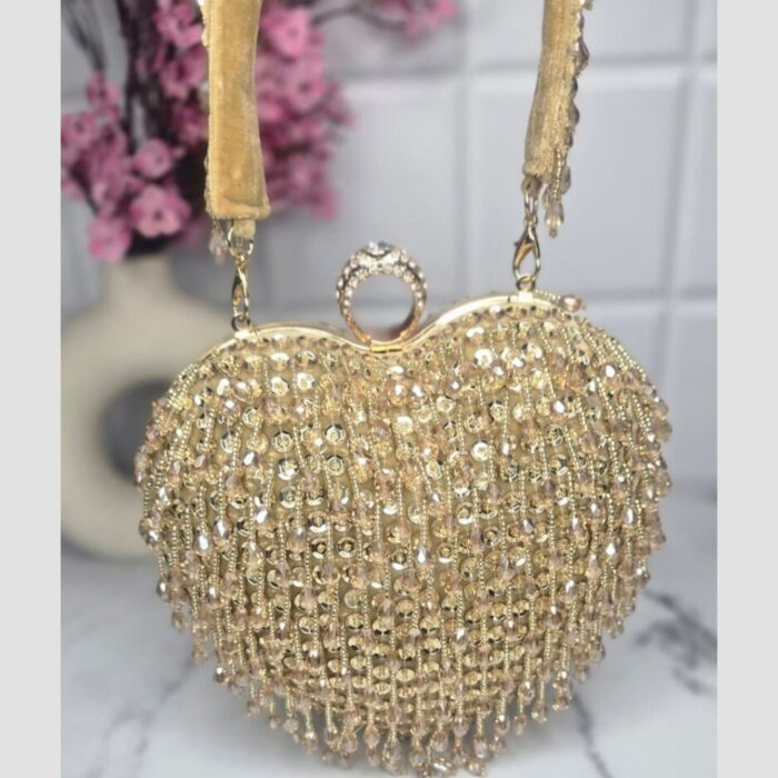 Designer Crystal Clutch bags - Elegant Heart shape Handmade Clutch - Image 3