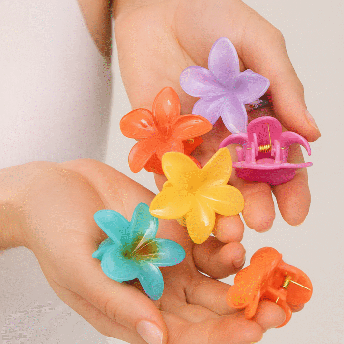 JAANSHU Flower Hair Claw Clips for Women & Girls, Strong Grip for Thin & Thick Hair, Durable Pack of 4 Tropical Accessories - Image 2